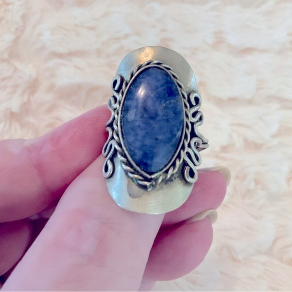 Blue stone Sterling Silver Handcrafted Large Adjustable One Size Fits Most - Picture 5 of 10